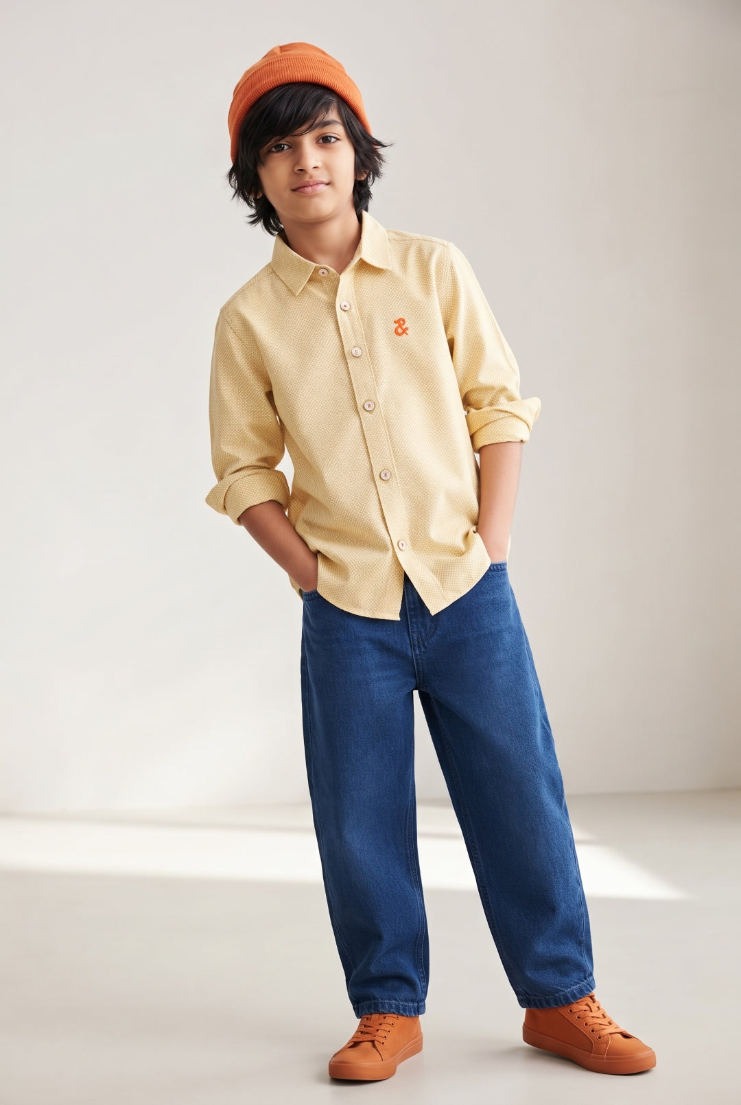 Boys Yellow Solid Cotton Regular Fit Shirt