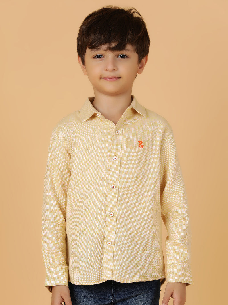 Boys Yellow Solid Cotton Regular Fit Shirt