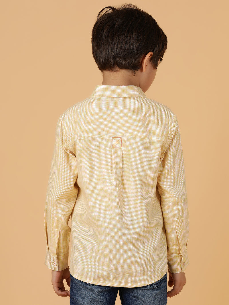 Boys Yellow Solid Cotton Regular Fit Shirt