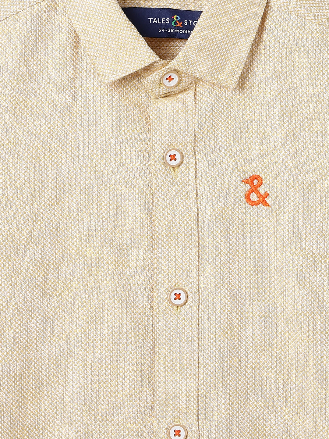 Boys Yellow Solid Cotton Regular Fit Shirt