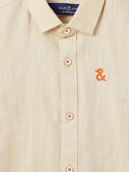 Boys Yellow Solid Cotton Regular Fit Shirt