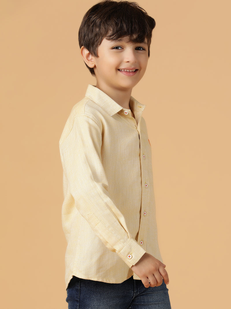 Boys Yellow Solid Cotton Regular Fit Shirt