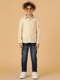 Boys Yellow Solid Cotton Regular Fit Shirt