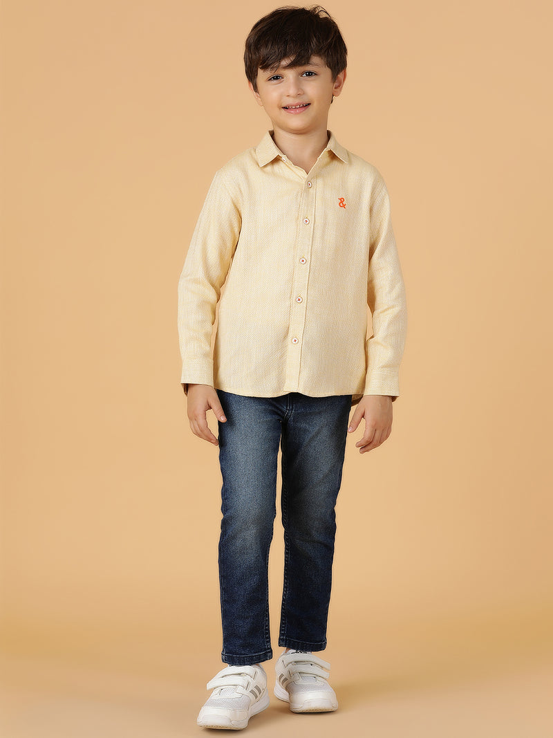 Boys Yellow Solid Cotton Regular Fit Shirt