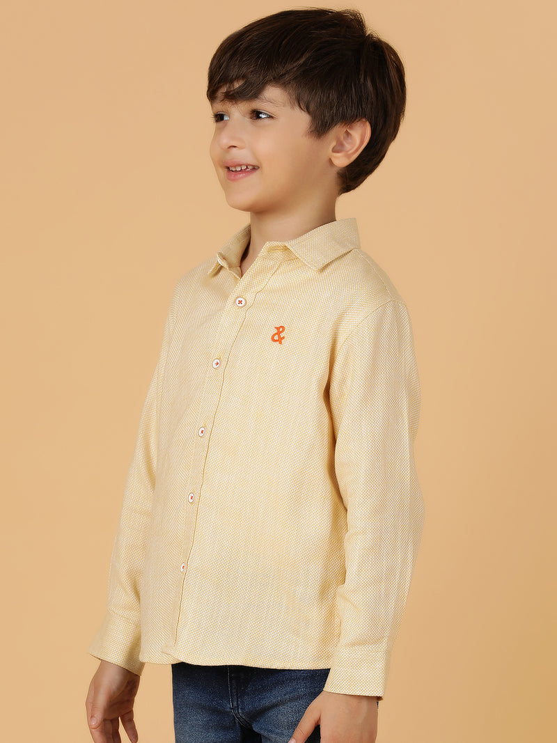 Boys Yellow Solid Cotton Regular Fit Shirt