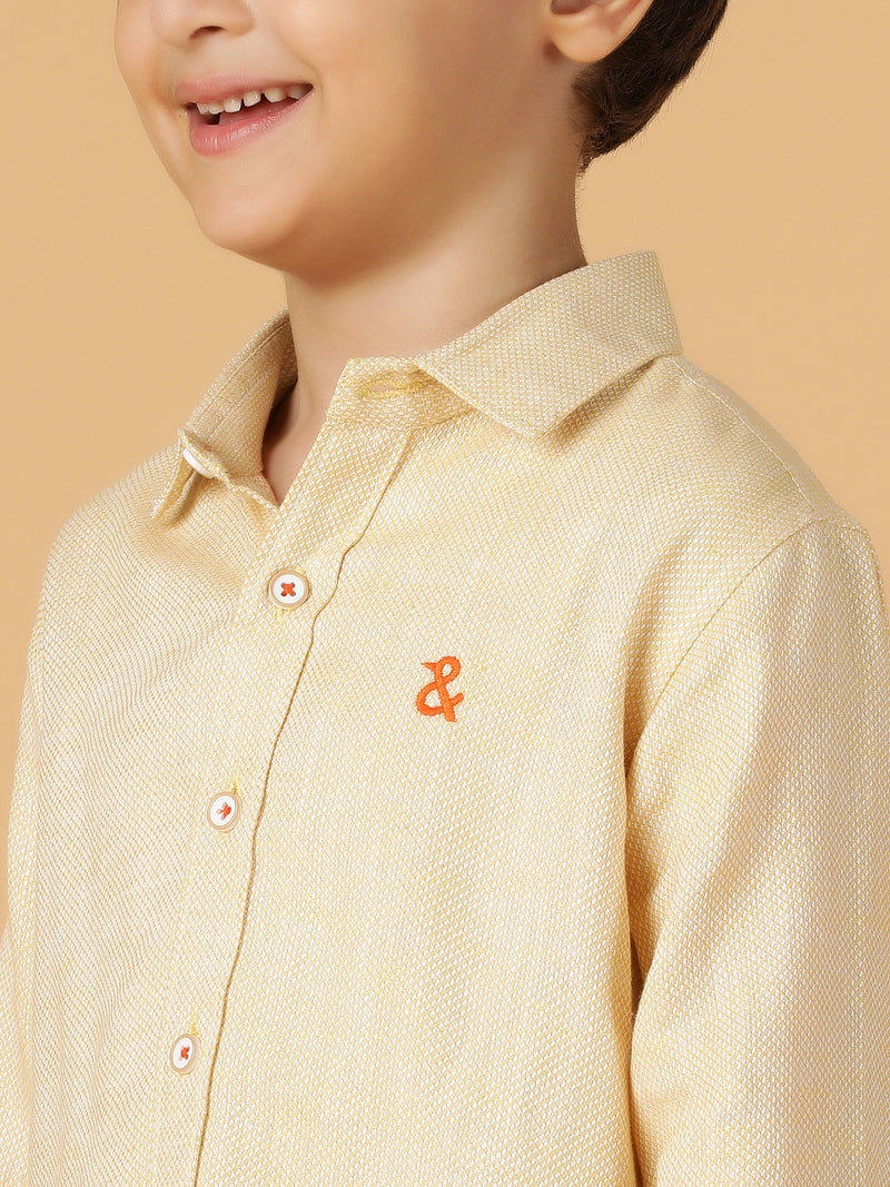 Boys Yellow Solid Cotton Regular Fit Shirt