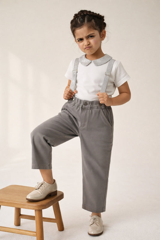 Girls Lycra Grey Trouser with Suspender
