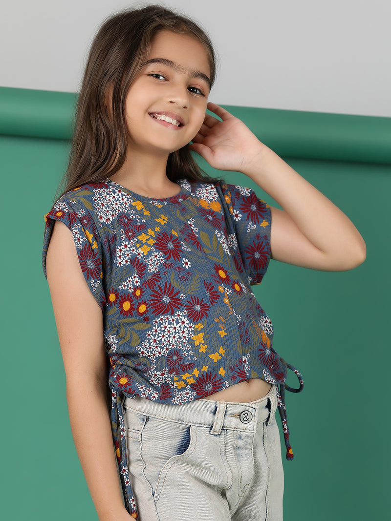 Girls Multi-Color Printed Lycra Crop Top