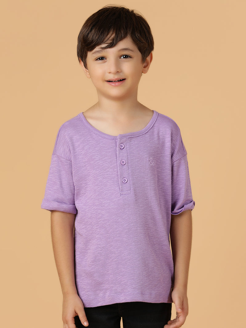 Boys Lilac Viscose Solid Oversized Fit T-Shirt