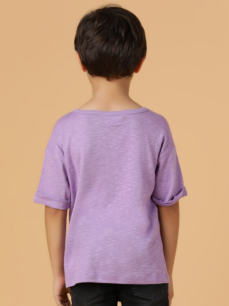 Boys Lilac Viscose Solid Oversized Fit T-Shirt