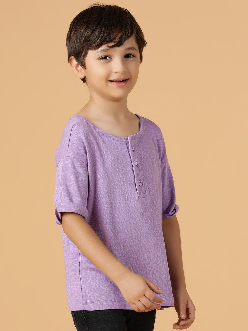 Boys Lilac Viscose Solid Oversized Fit T-Shirt