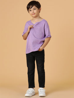 Boys Lilac Viscose Solid Oversized Fit T-Shirt