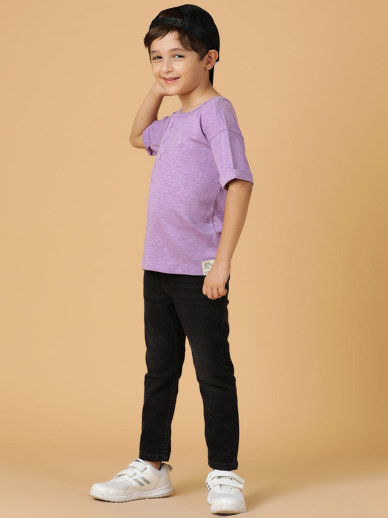 Boys Lilac Viscose Solid Oversized Fit T-Shirt