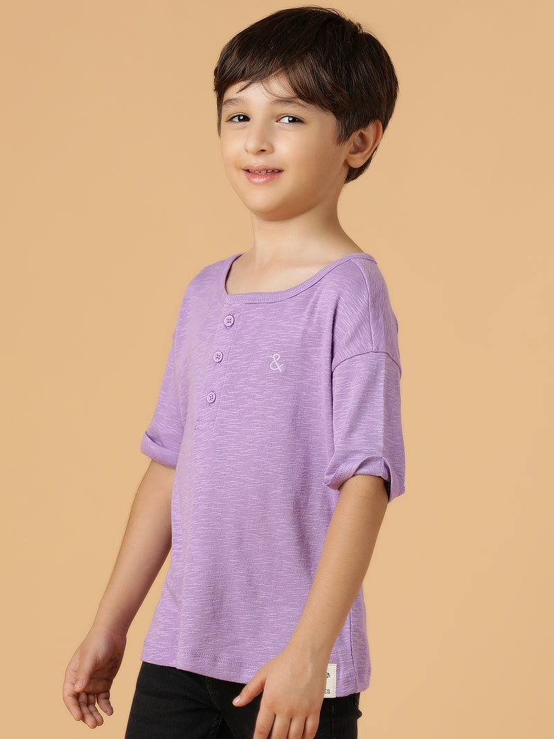 Boys Lilac Viscose Solid Oversized Fit T-Shirt