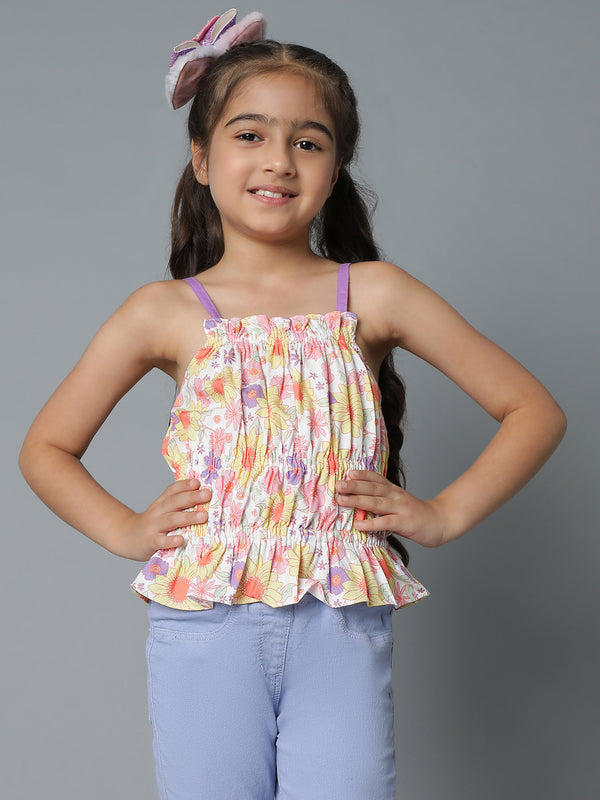 Girls Cream Floral Top