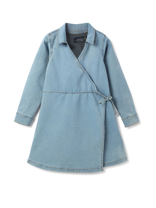 Girls Blue Lycra Solid Dress