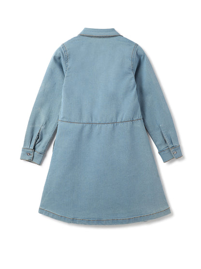 Girls Blue Lycra Solid Dress