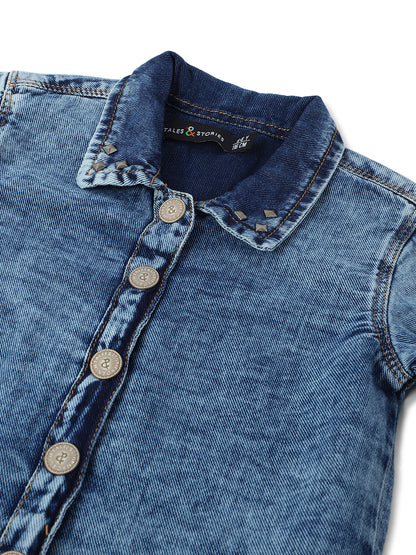 Girls Blue Cotton Washed Shirt
