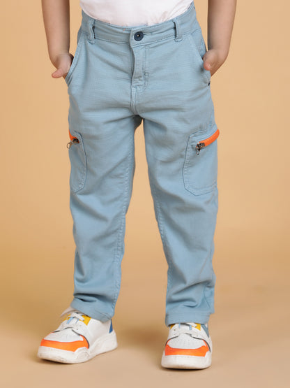Boys Sky Blue Washed Lycra Tapered Fit Trouser