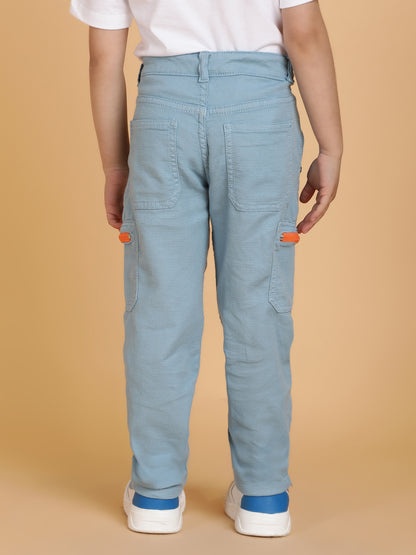 Boys Sky Blue Washed Lycra Tapered Fit Trouser