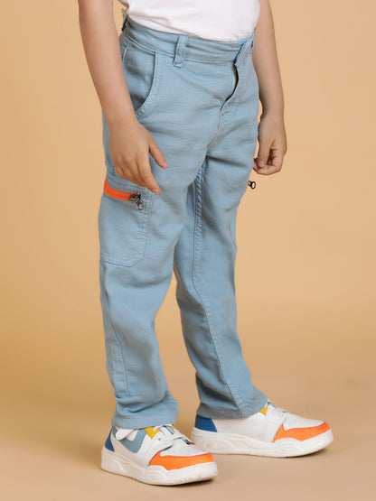 Boys Sky Blue Washed Lycra Tapered Fit Trouser
