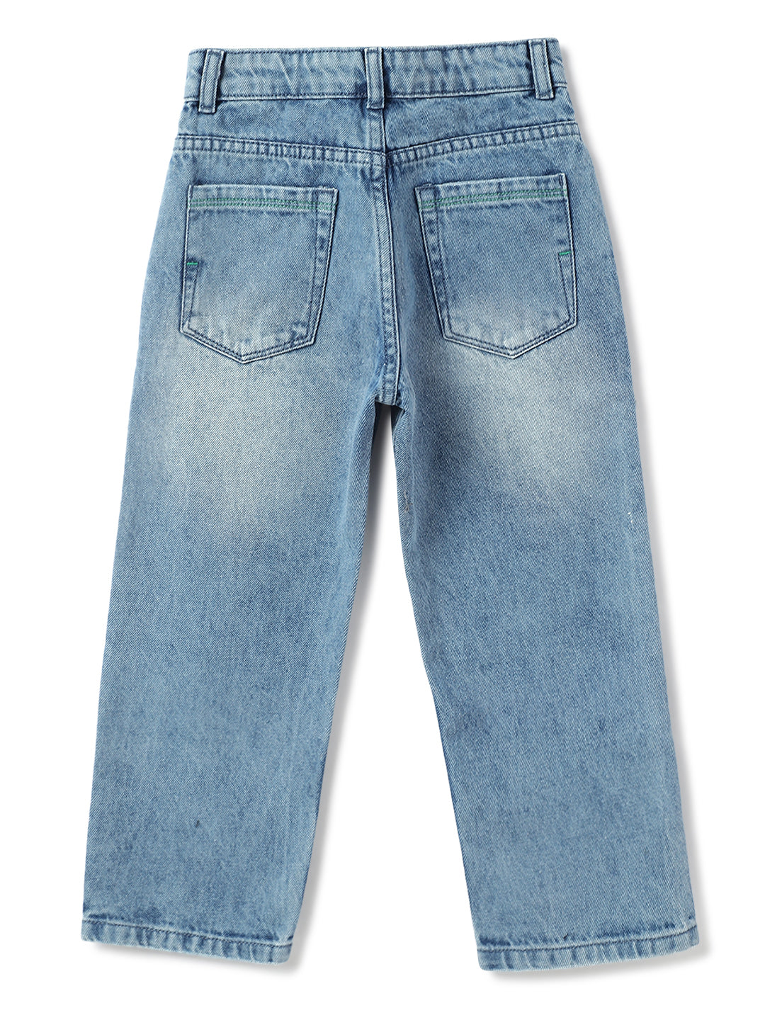 Boys Light Blue Cotton Washed Baggy Fit Jeans