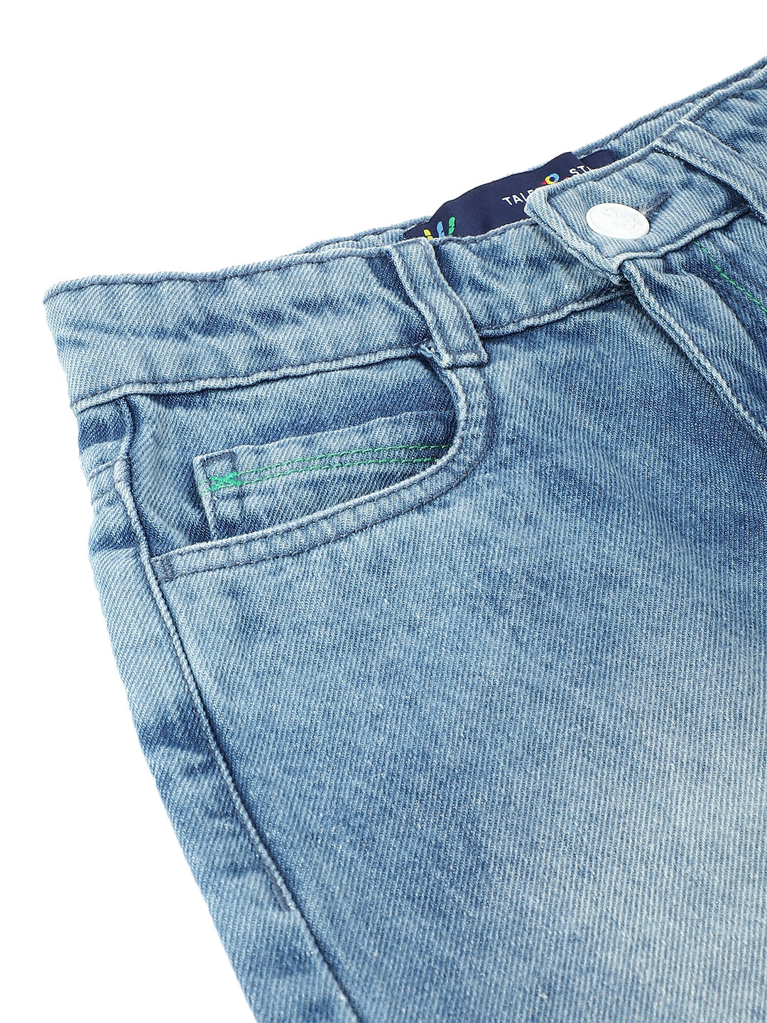 Boys Light Blue Cotton Washed Baggy Fit Jeans