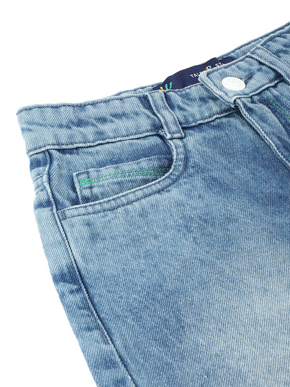 Boys Light Blue Cotton Washed Baggy Fit Jeans