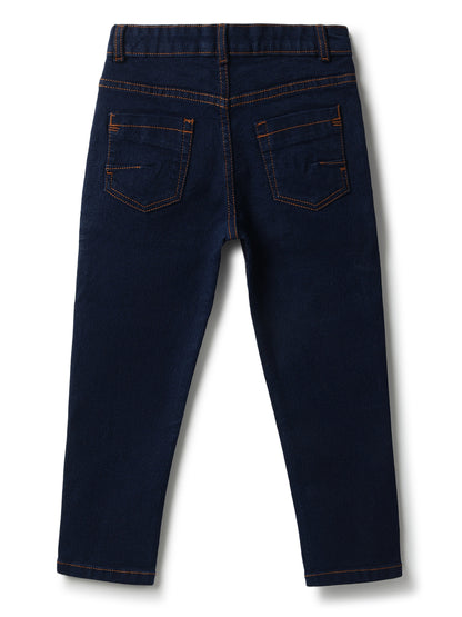 Boys Cotton Yellow Printed Shirt With Blue Denim Washed Slim Fit Jeans