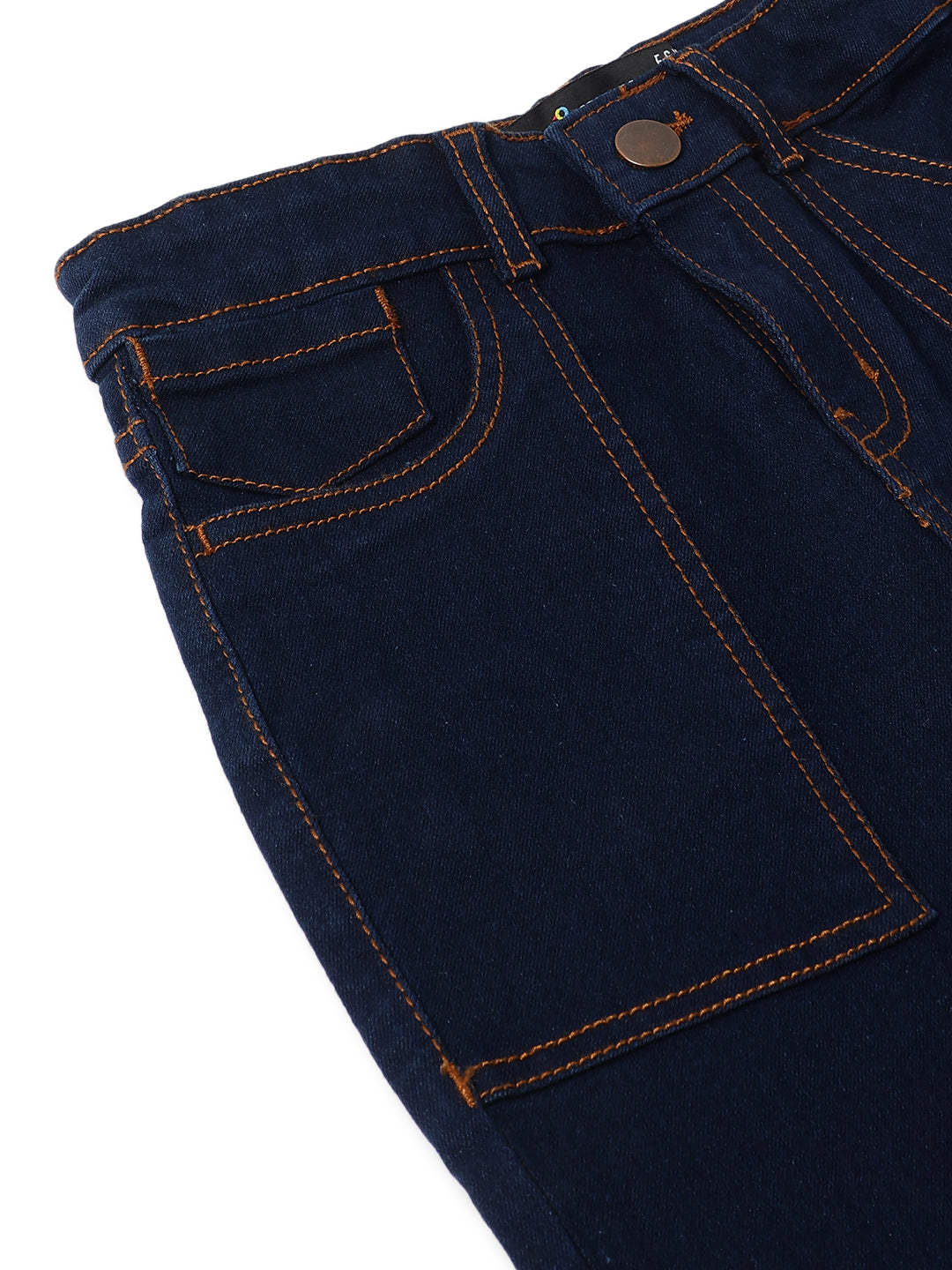 Boys Cotton Yellow Printed Shirt With Blue Denim Washed Slim Fit Jeans