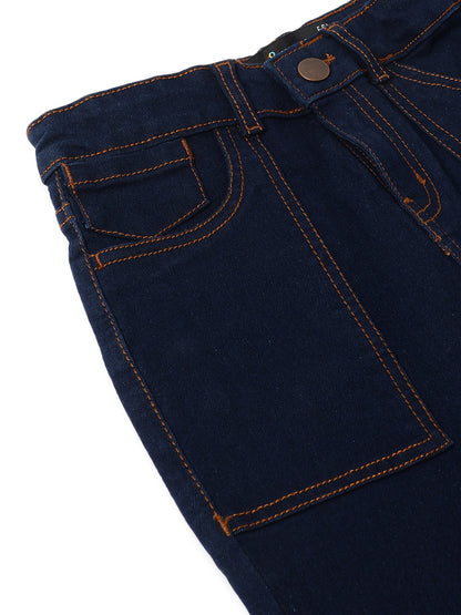 Boys Cotton Yellow Printed Shirt With Blue Denim Washed Slim Fit Jeans