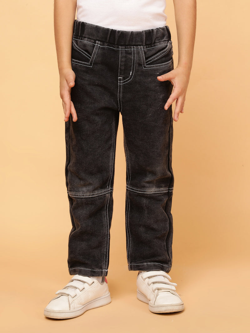 Boys Black Washed Cotton Poly Jeans