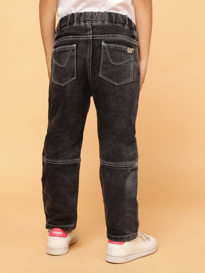 Boys Black Washed Cotton Poly Jeans