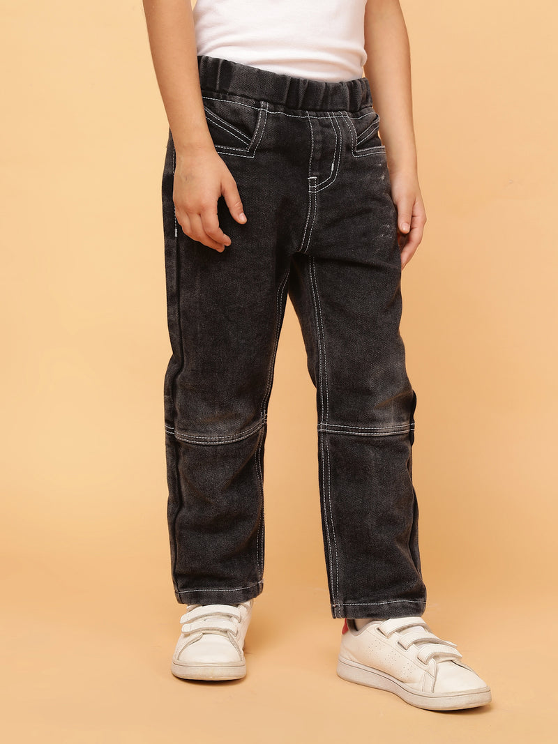 Boys Black Washed Cotton Poly Jeans