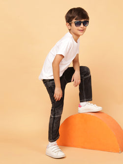 Boys Black Washed Cotton Poly Jeans