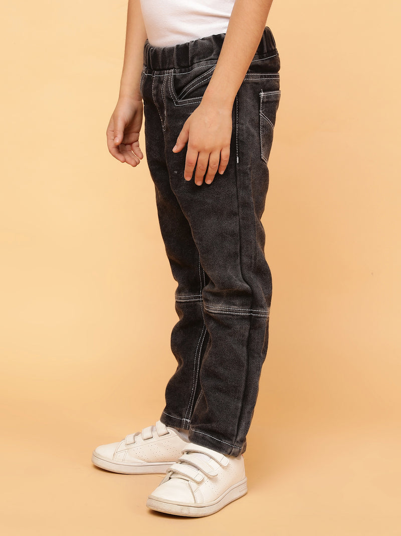 Boys Black Washed Cotton Poly Jeans