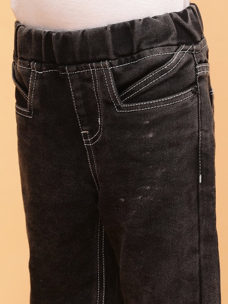 Boys Black Washed Cotton Poly Jeans