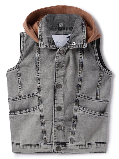 Boys Grey Hooded Waistcoat