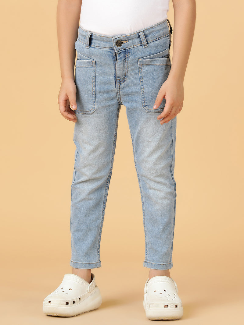 Boys Light Blue Washed Lycra Jeans