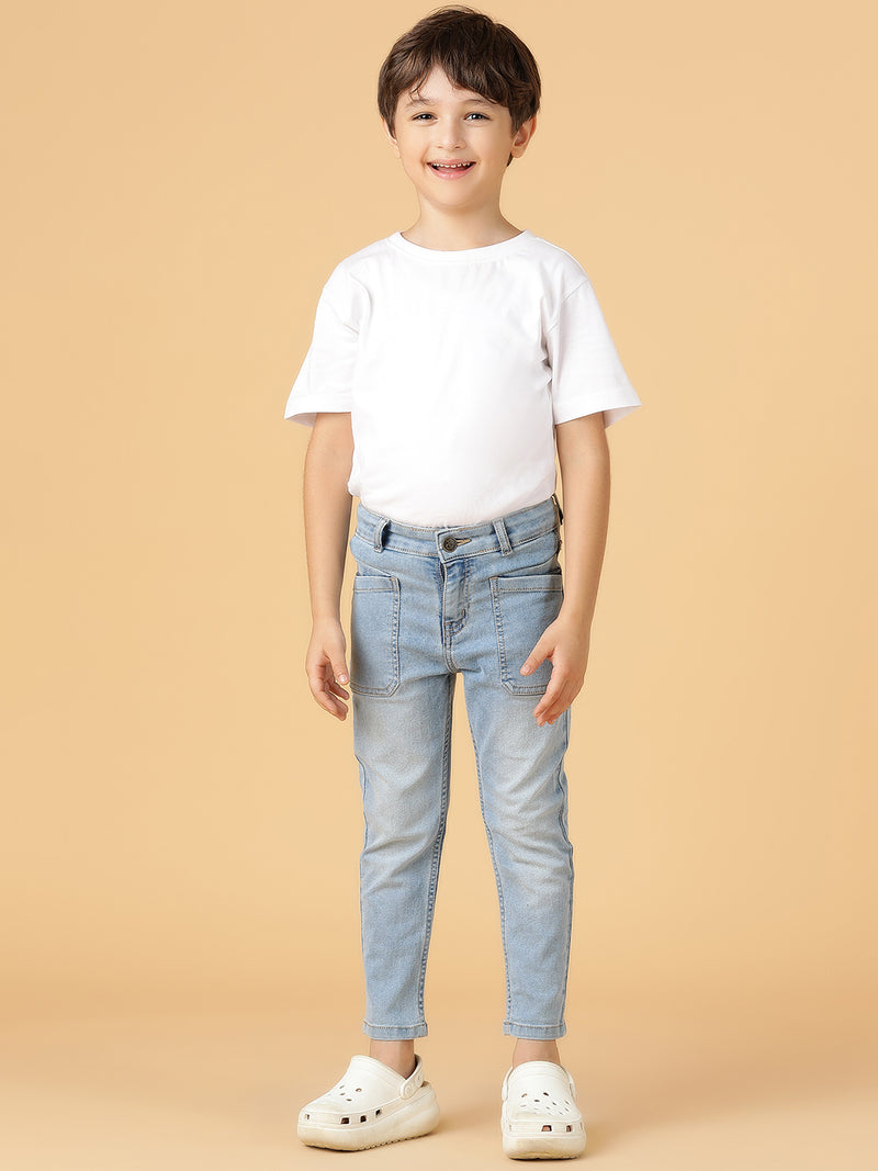 Boys Light Blue Washed Lycra Jeans