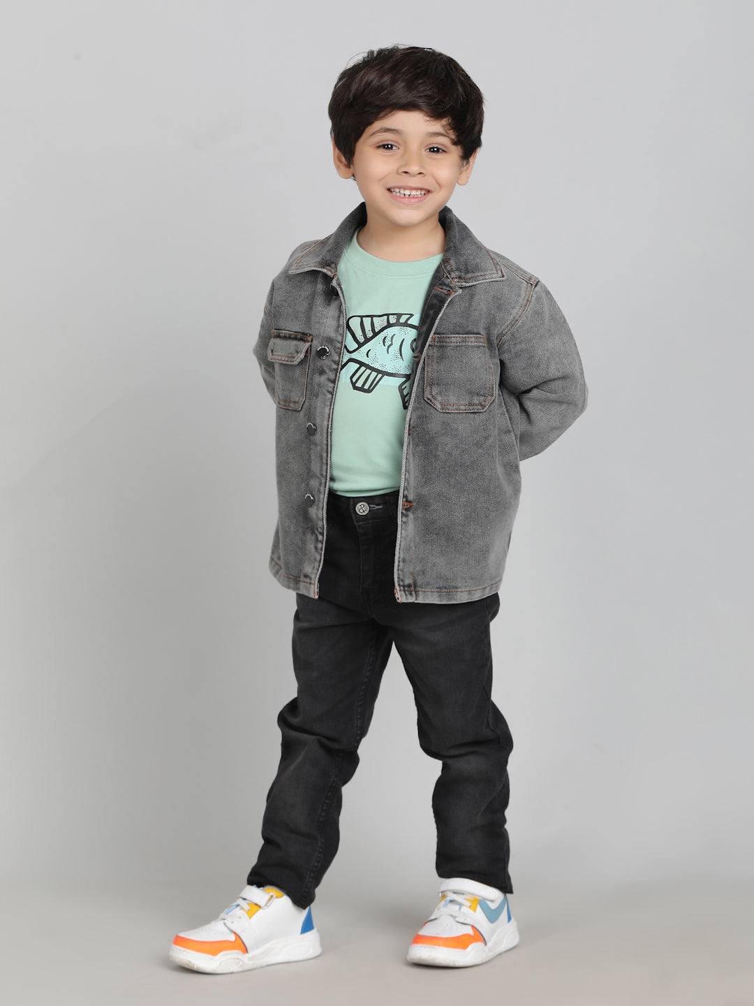 Boys Grey Washed Denim Jacket