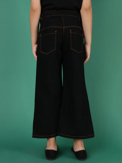 Girls Black Washed Cotton-Poly Jeans