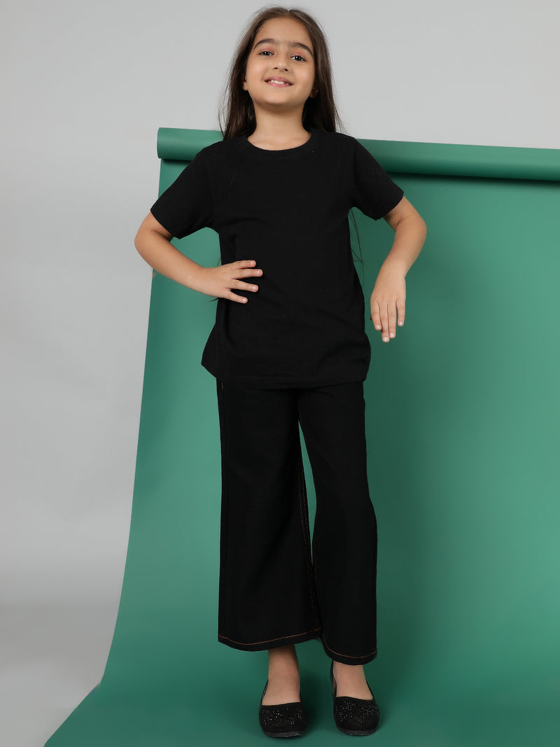 Girls Black Washed Cotton-Poly Jeans