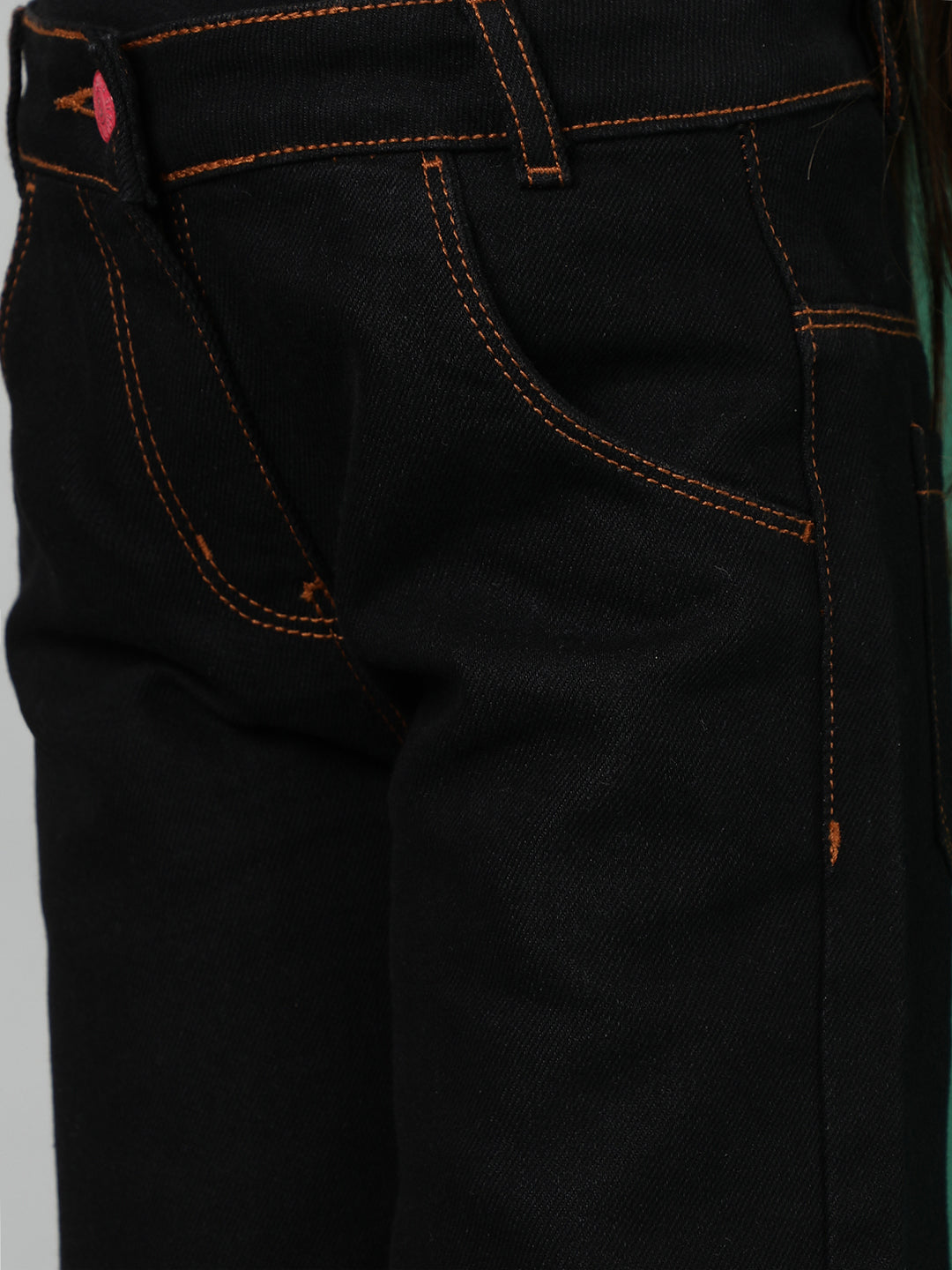 Girls Black Washed Cotton-Poly Jeans