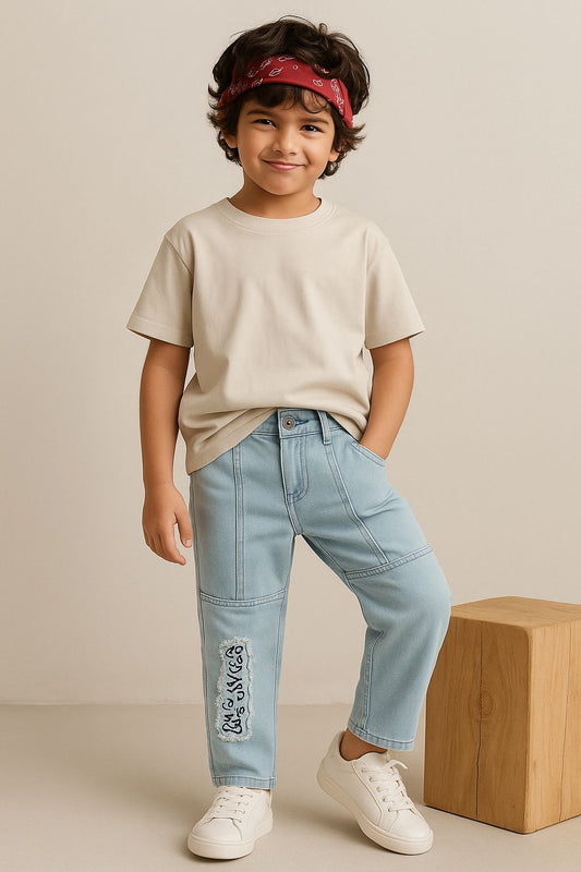 Boys Cotton Poly Denim Blue Washed Jeans