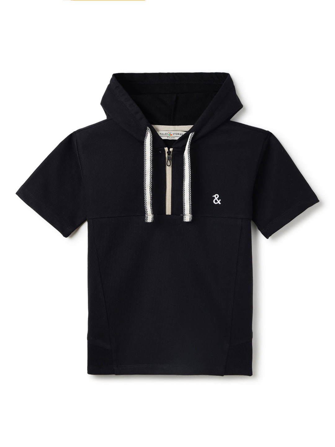 Boys Cotton Black Oversized Hoodie T-Shirt