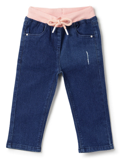 Girls Denim Dark Blue Capri With Suspander