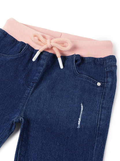 Girls Denim Dark Blue Capri With Suspander