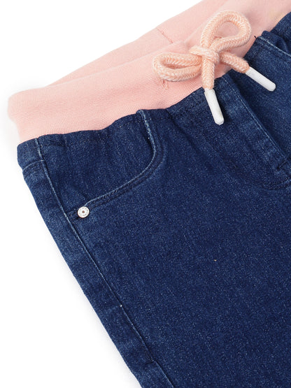 Girls Denim Dark Blue Capri With Suspander