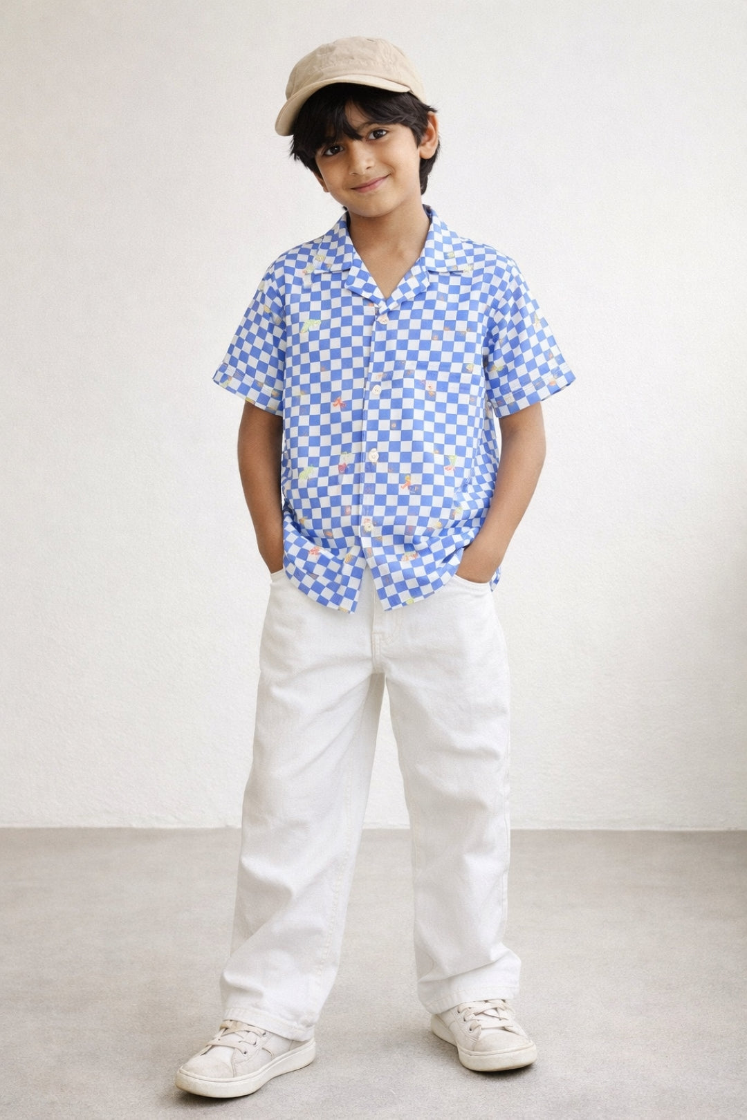 Boys Sky Blue Checks Viscose Casual Shirt